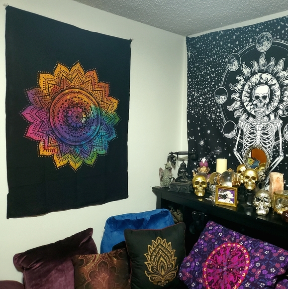 NEW Mandala Tie Dye Poster Tapestry Black Rainbow - Picture 4 of 5